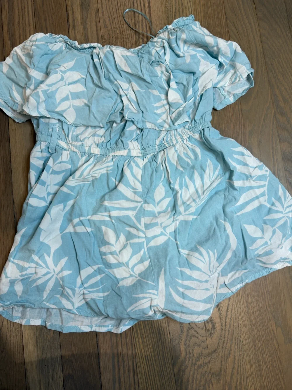 Le Lis Sky Blue & White Printed Romper